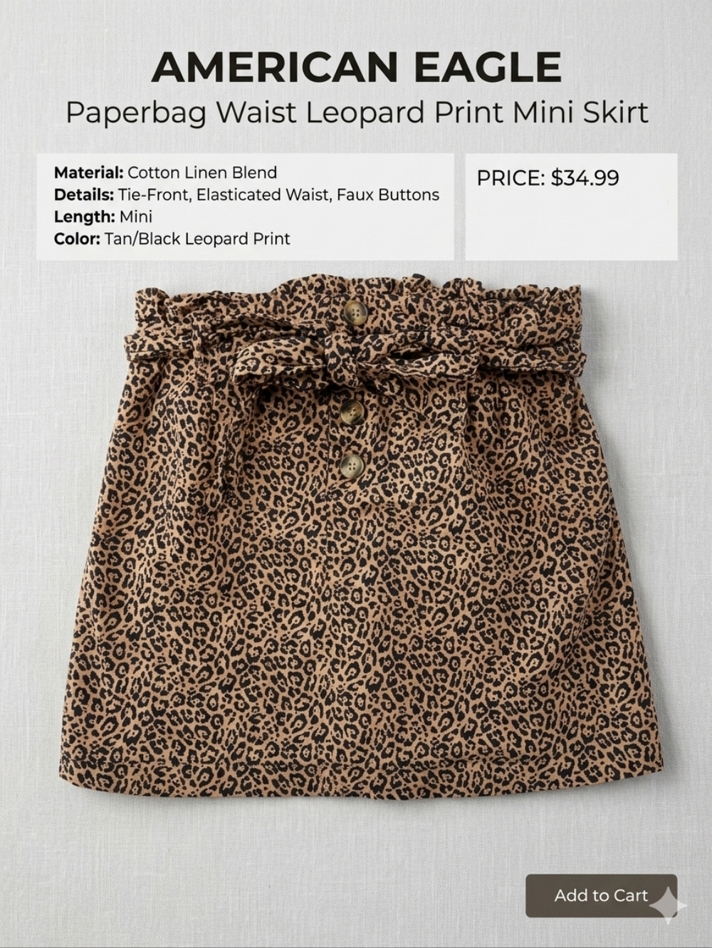 American Eagle Outfitters Tan Black Leopard Print Paperbag Mini Skirt | Small